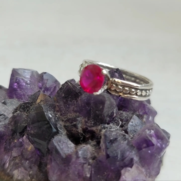 PINK SAPPHIRE CRYSTAL RING HANDMADE IN STERLING SILVER METAL SIZE 6 - Picture 5 of 6
